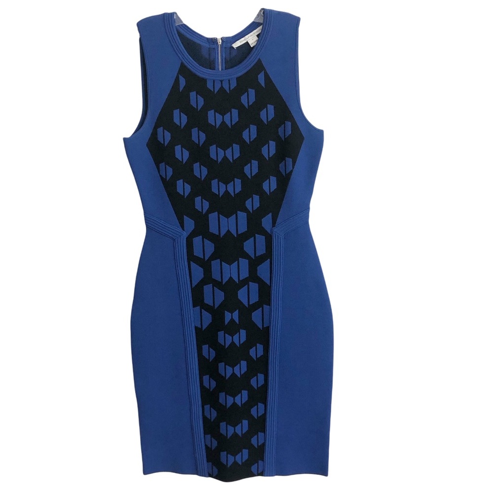 Diane Von Furstenberg Blue Black Franca Sleeveless Bodycon Dress S